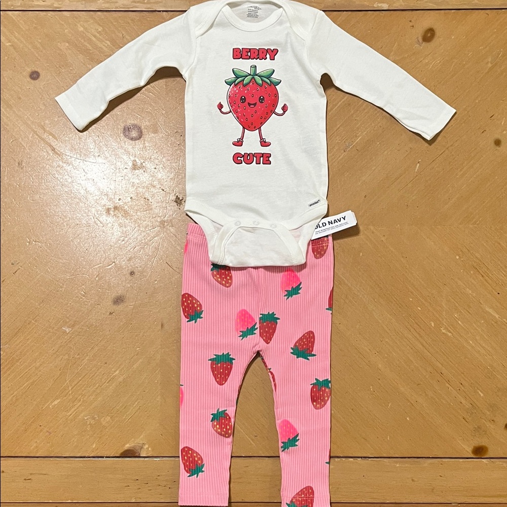 New DTF print Berry Cute Bodysuit paired with Old Navy Strawberry Pants